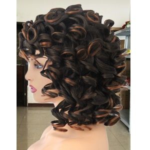 14'' Black Brown Highlights Kinky Curly Wavy Wig